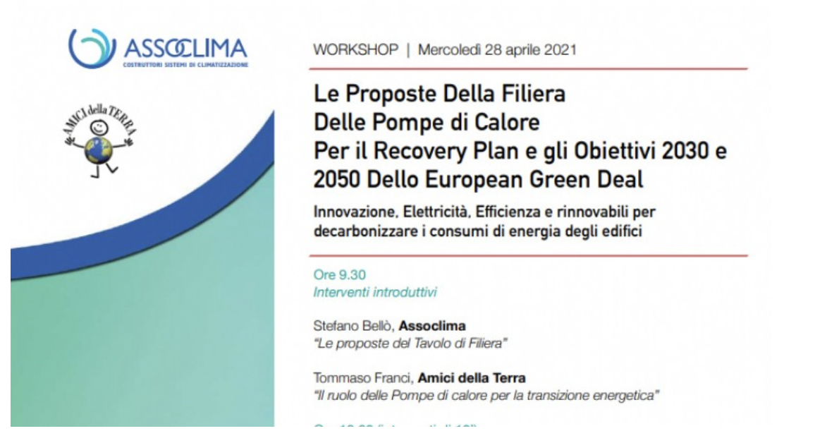 Le proposte della filiera delle pompe di calore per il Recovery Plan e gli obiettivi 2030 e 2050 dello European Green Deal